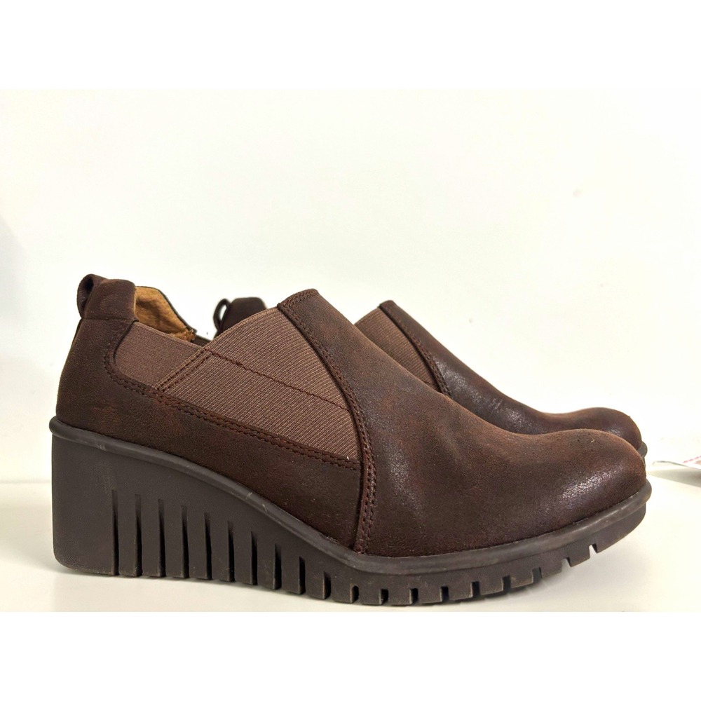 Eurosoft Jaylee Women's Brown Ankle Bootie Wedge Round Toe Slip-On Comfort 8.5M